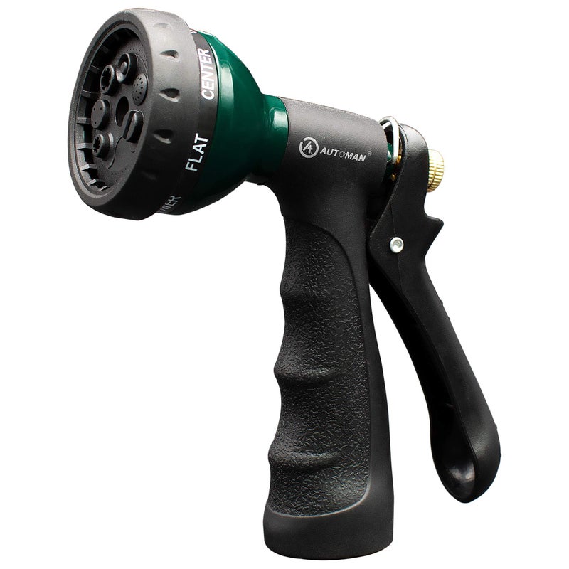 AUTOMAN-Garden-Hose-Nozzle, Metal Water Spray Nozzle with Heavy Duty 7 Adjustable Watering Patterns,Slip Resistant for Watering Plants,Lawn& Garden,Washing Cars,Cleaning,Showering Pets & Outdoor Fun. - Image 1